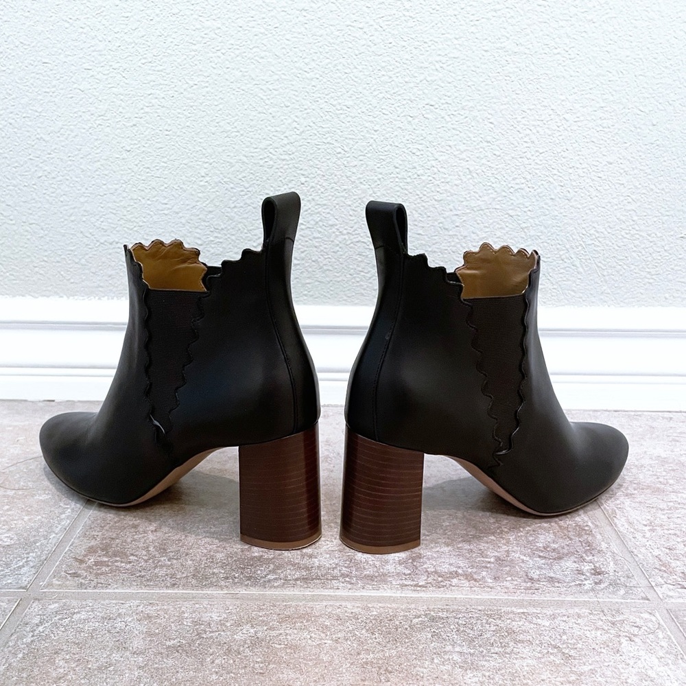 Chloé scalloped leather black Chelsea ankle boots booties - Size 7.5 - Picture 6 of 8